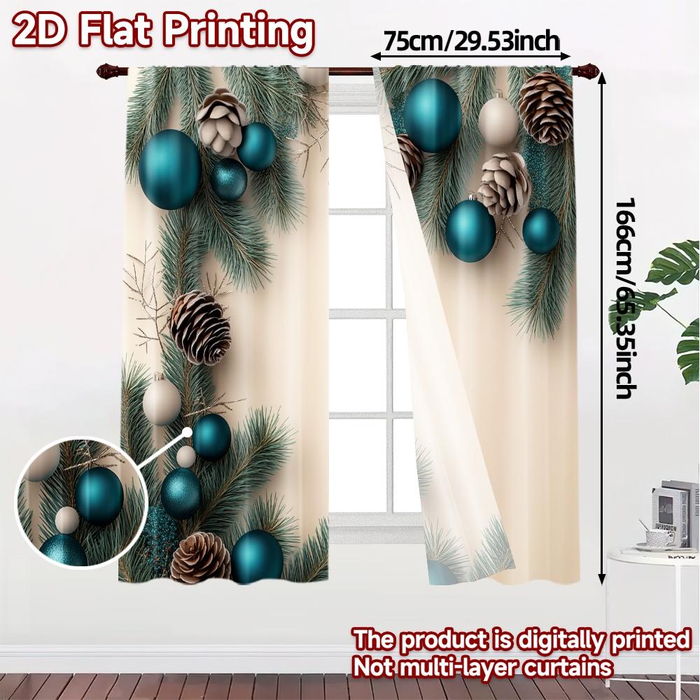 2pcs,Curtains Blue White Pine Christmas (2) Contemporary Chic Curtains Yarn Curtains Decorations For Home Decorative for Living