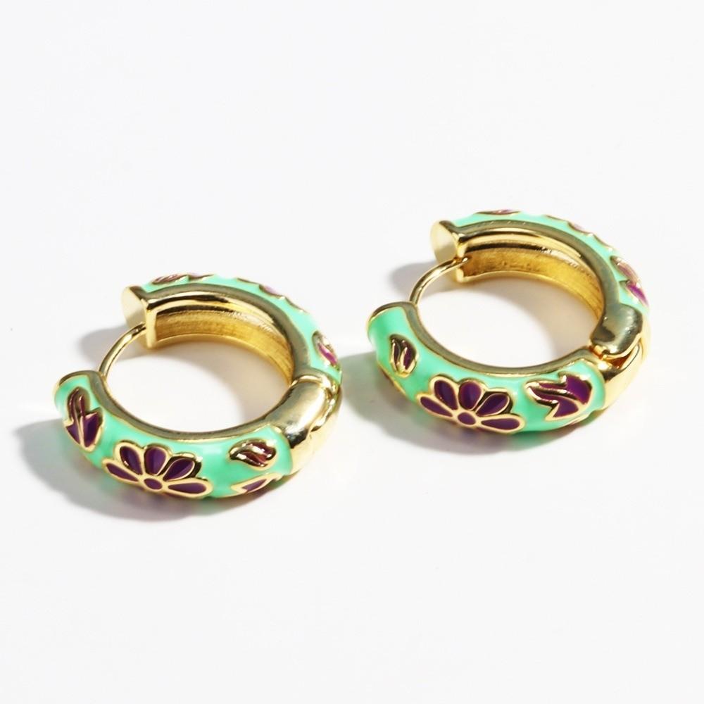 Traditional Flower Enamel Ear Rings Chinese Glaze Ear Jewelry Chinese Style Earrings  Jewelry