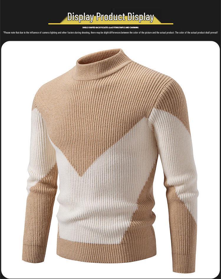 Men's Winter Thick Knit Color-Block Patchwork Sweater