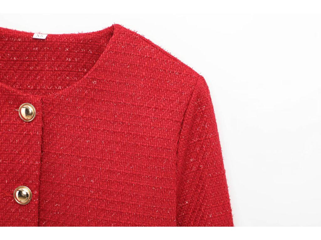 Spring 2025 Women's European & American Style Fashion Textured Suit Jacket with Gold Buttons