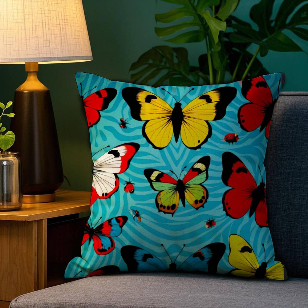 Vantage Retro Anime Butterfly Pillow Case Anti-dustmite Pillowcase Invisible Zipper Silky Short Plush Sofa Cushion Cover