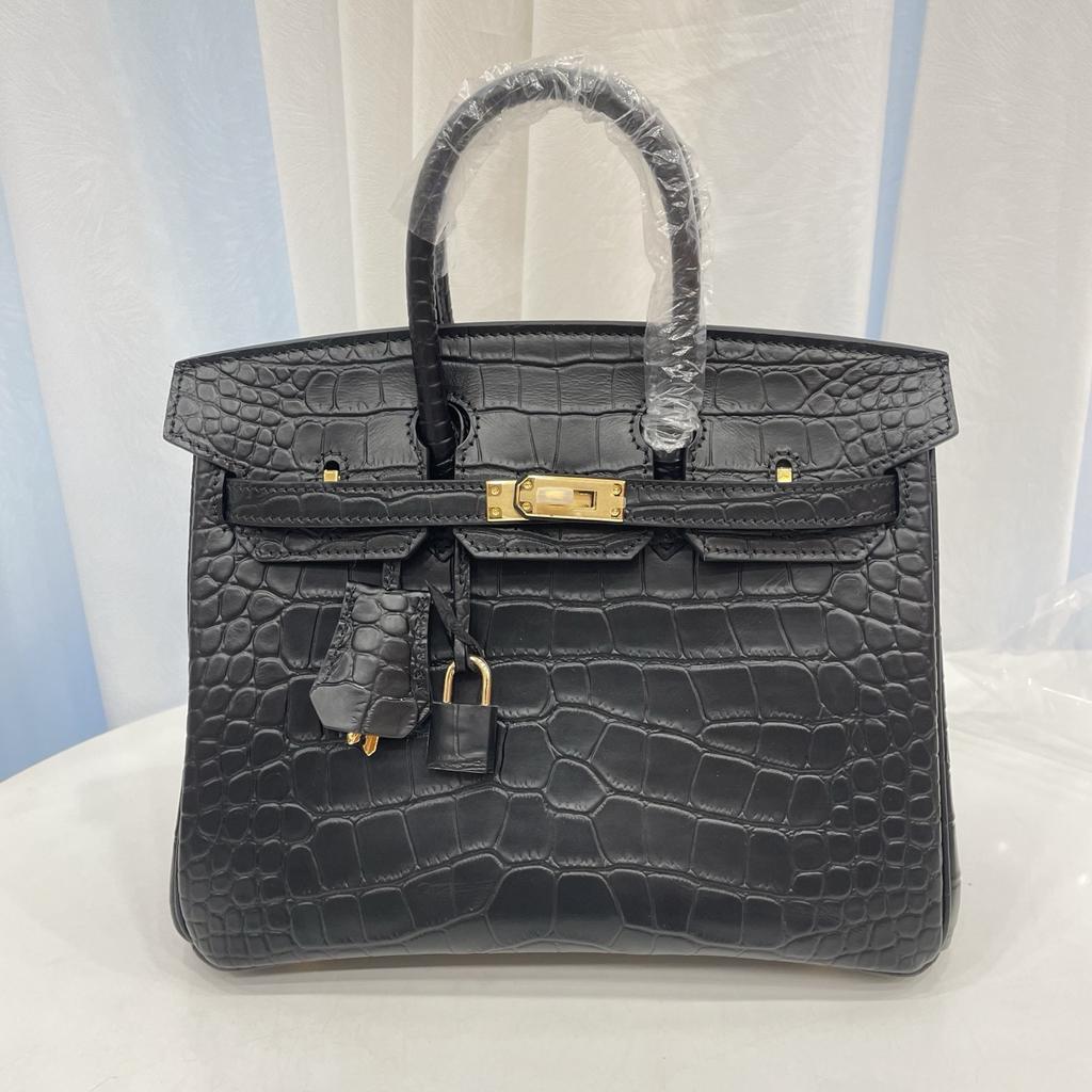 New Top-grain Cowhide Crocodile Pattern Women's Full Pair Version Shoulder Strap Version Handbag Lock Solid Color Women's Bag