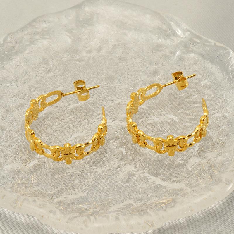 Fashion design texture retro titanium steel earrings niche high-grade stainless steel earrings women