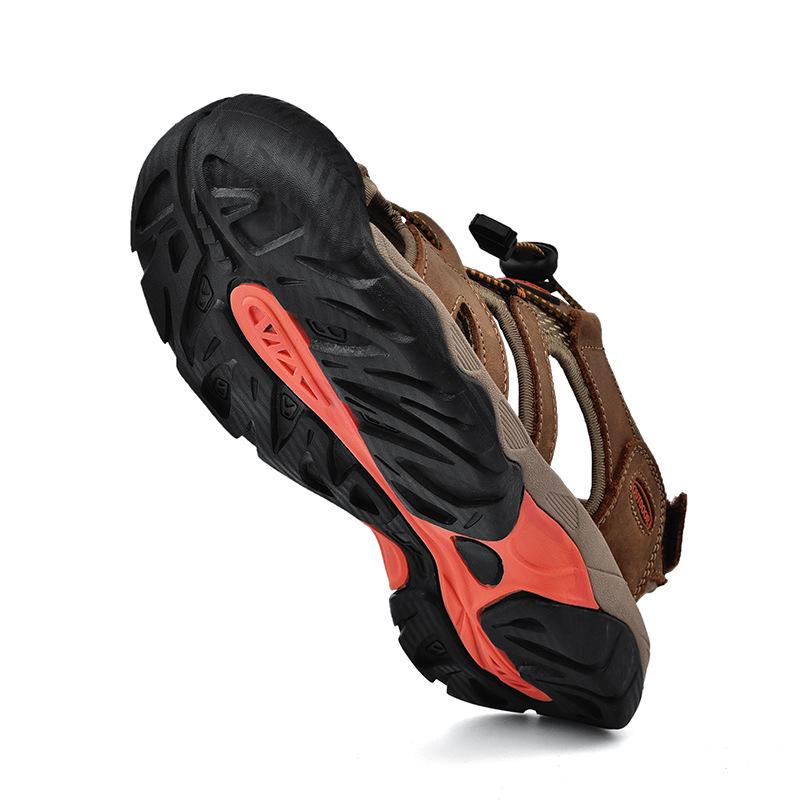2025 large size baotou casual men's beach leather sandals summer outdoor breathable traceability leather men's sandals