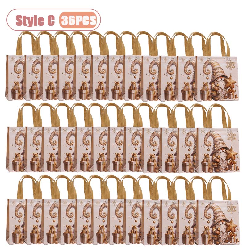 12-36PCS Christmas Tote Bag Gold Waterproof Foldable Large Capacity Shopping Bag Reusable Holiday Gift Bag for Party Supplies