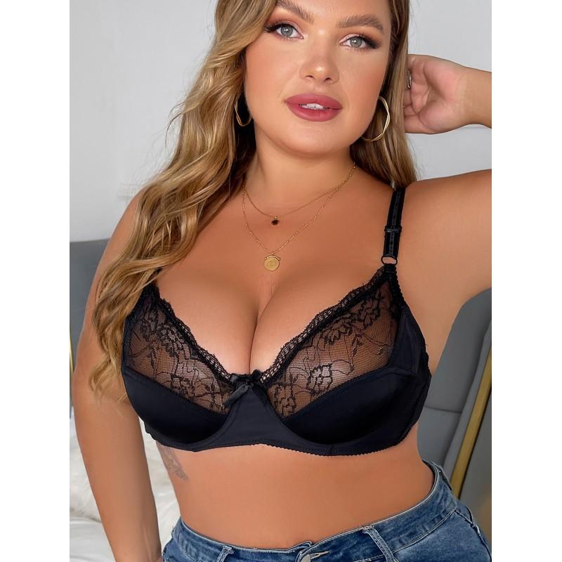 Plus Size Underwire Lace Bra Push Up Full Support Women Adjustable Straps