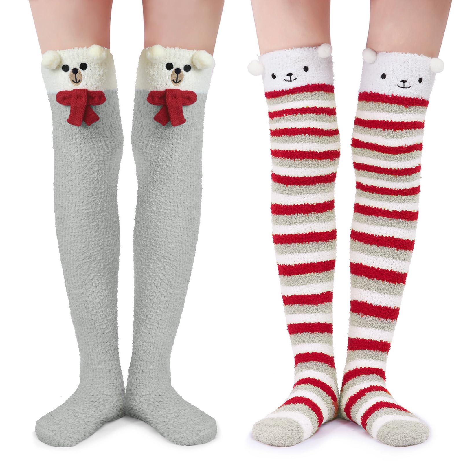 

LittleForBig Coral Striped Socks with Cute Animal Prints (Cotton Wrap & Christmas Bear), Set of 2