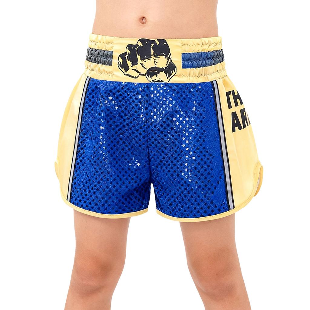 Boxershorts für Kinder (Jungen und Mädchen) mit elastischem Bund, glänzenden Pailletten, Farbblockmuster und Seitenschlitzen