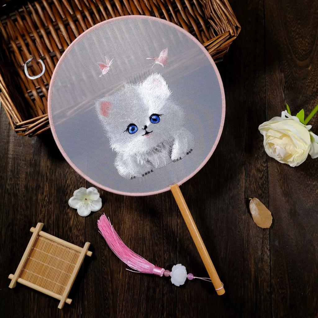 Ancient Style Round Fan, Chinese Style Suzhou Embroidery, Double-Sided Embroidery, Pink Fairy Fan, Embroidery Craft Fan, Dance Fan, Hanfu Round Fan