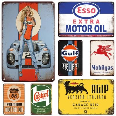 Vintage Dekoration Shabby Chic Metallblechschilder Gulf Esso Agip Man Cave Wanddekoration Motoröl Garage Wandaufkleber Gas Dekor Platten
