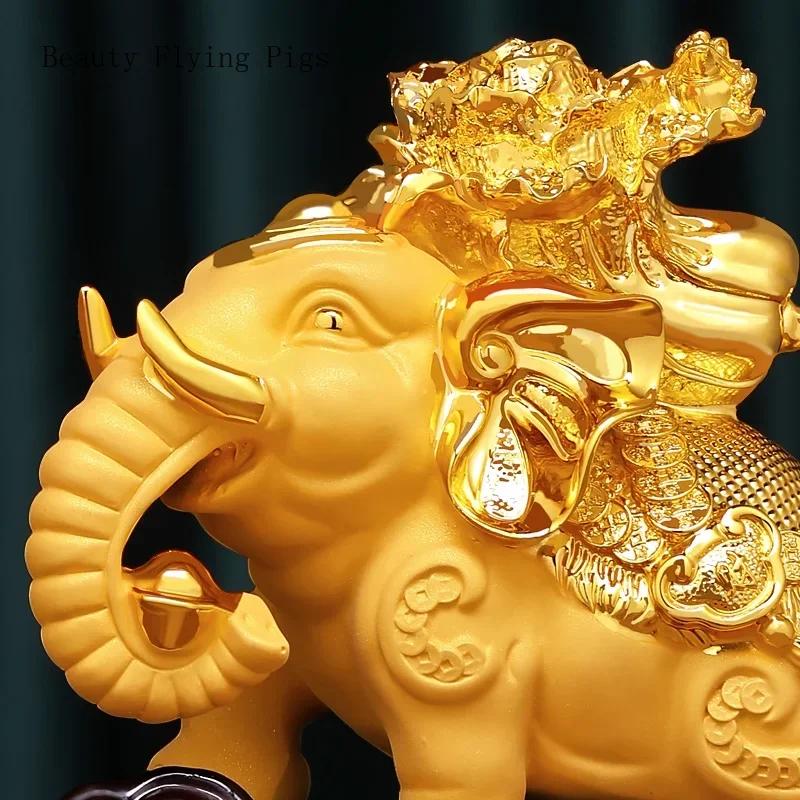 1 STÜCK Chinesisches kreatives Harz Sand Gold Elefant Ornament Home Wohnzimmer Rezeption Foyer Umzugsgeschenk