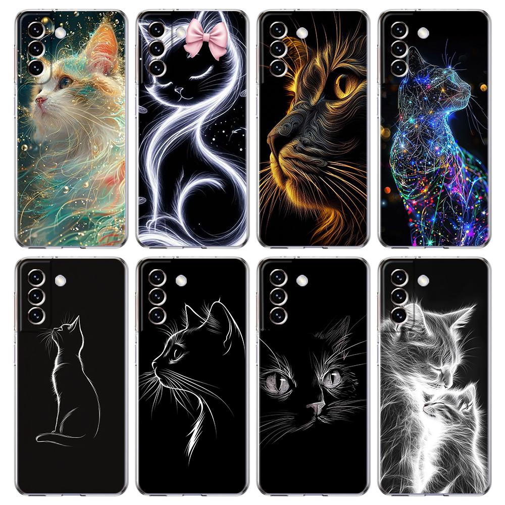 Transparent Phone Case Cover for Samsung Galaxy S25 S24 S23 S22 S20 S21 FE Ultra S24 S23 S10 S10E Plus 5G Proud Cat Pattern Bags