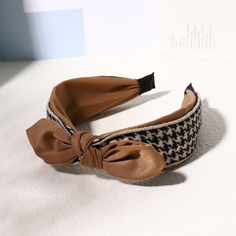 Vintage Print Wool Satin Patchwork Headband for Women Ladies Shopping Party Photograph Hair Hoop Accessories