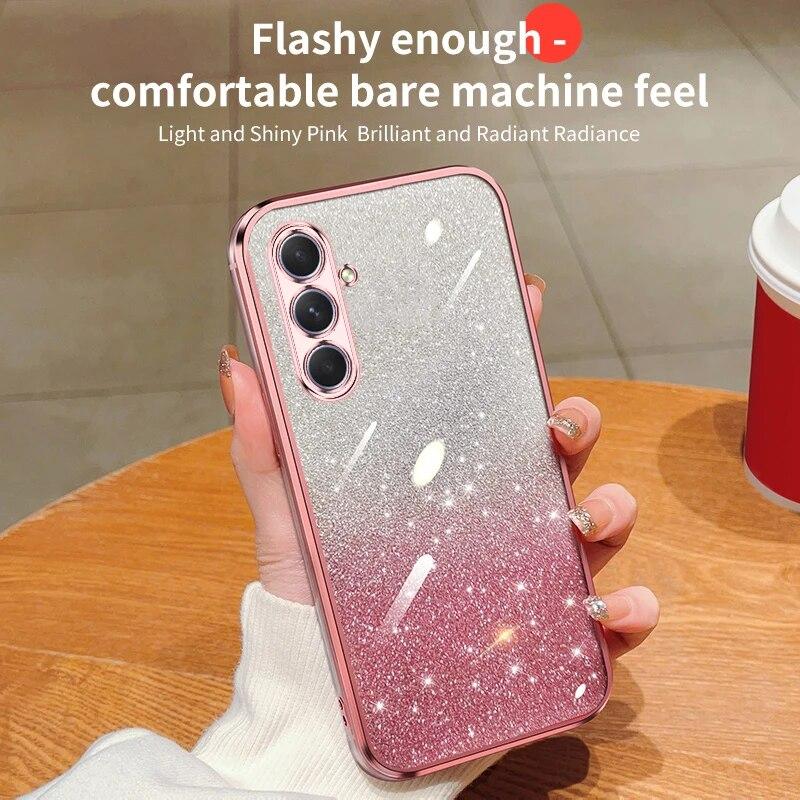 Custodia 2 in 1 con glitter placcati per Samsung Galaxy A54 A34 A24 A14 A15 A05 A04 A53 A52 A23 A13 Cover protettiva posteriore in silicone Bling