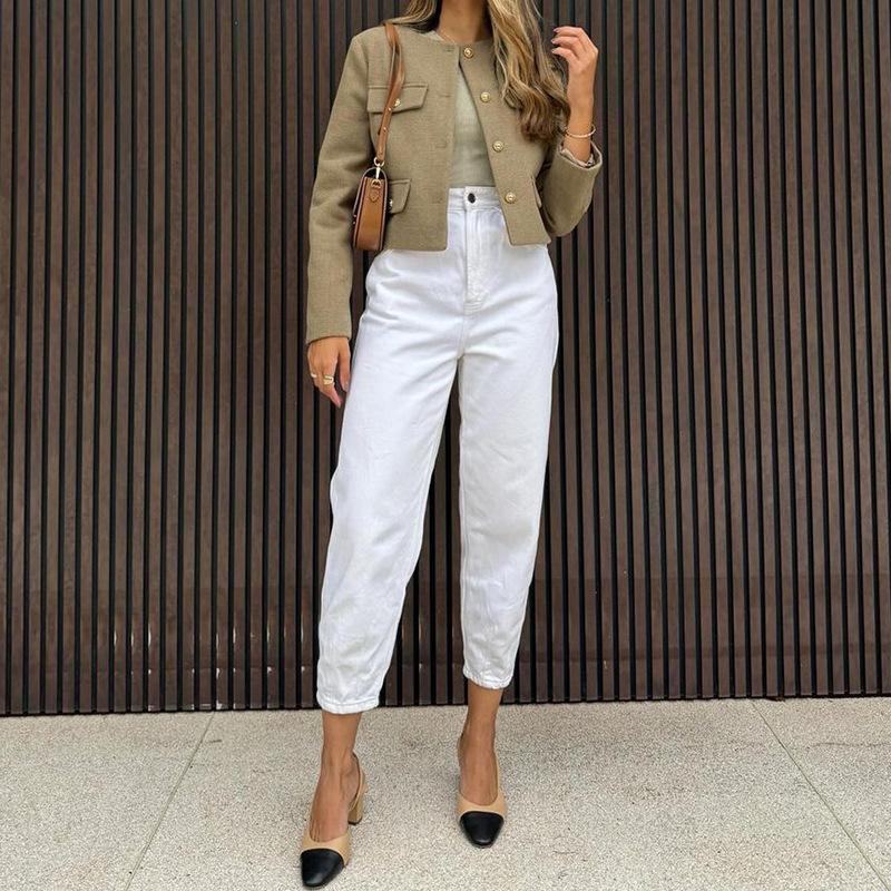 Herbst Winter Neue Elegante Kurzmantel Damenmode Vinatge Solide Rundhalsjacke Bürodame Französisch Y2k Streetwear Kleidung