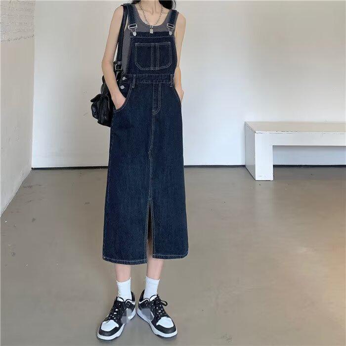 Women's High-Waist Denim Overall Dress - Cute, Retro, Slimming Slit Design for Spring/Summer 2025