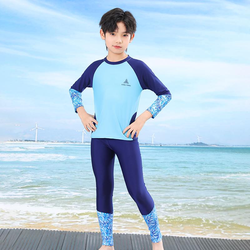 Jungen Langarm Zweiteiler Sonnenschutz Badeanzug Set XL for 36-46 lbs blau