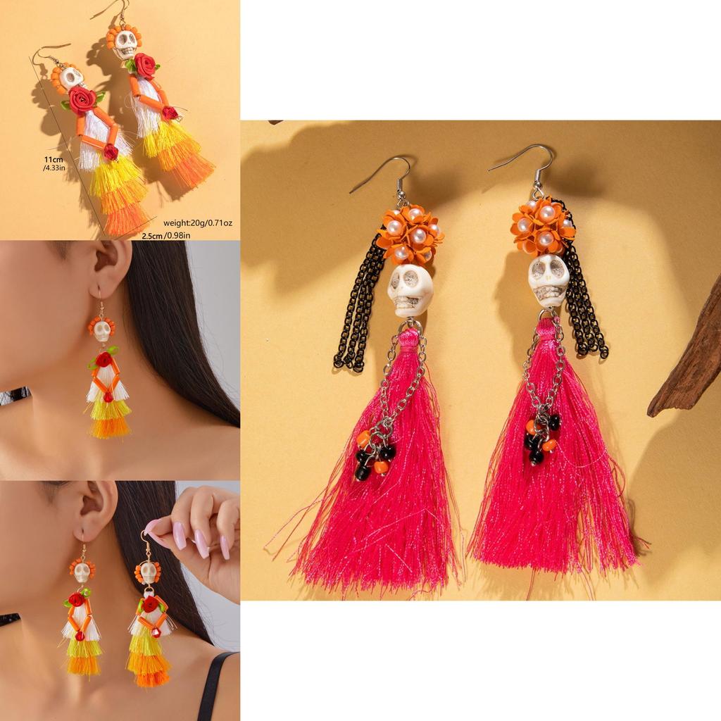 Halloween Skeleton Dangle Earrings With Resin Insect Design For Women