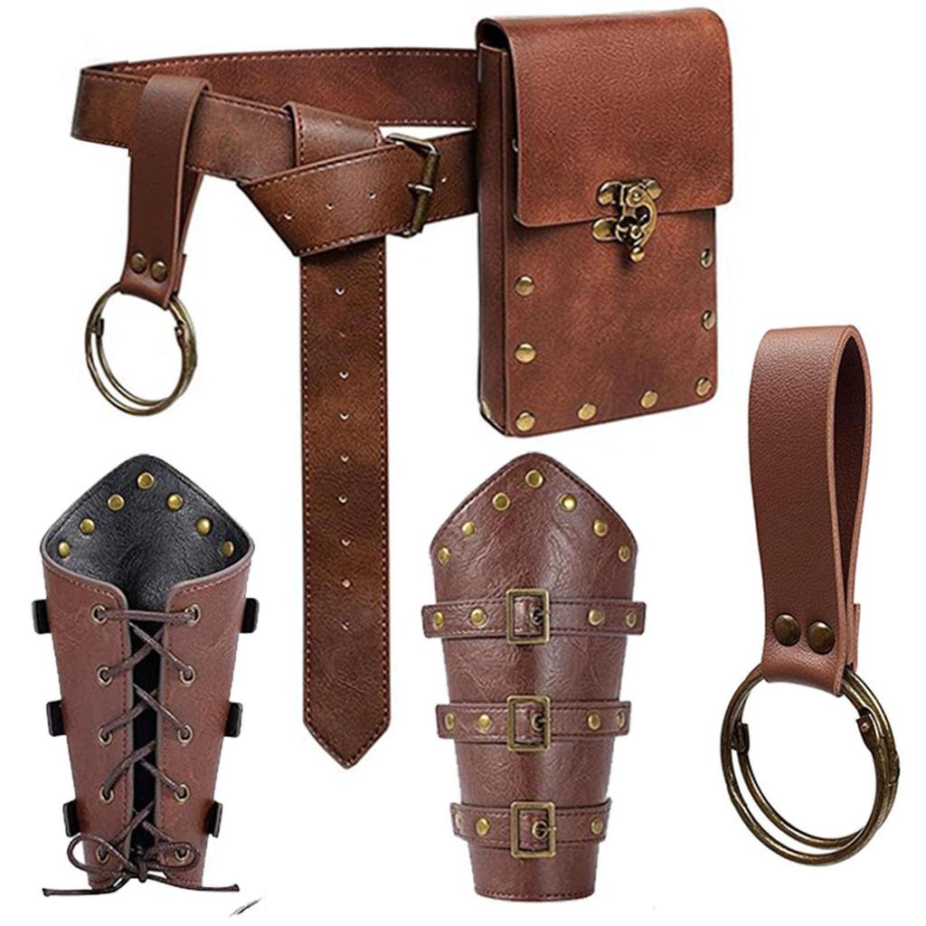 Medieval Leather Waistband Belt with Cord and Pouch