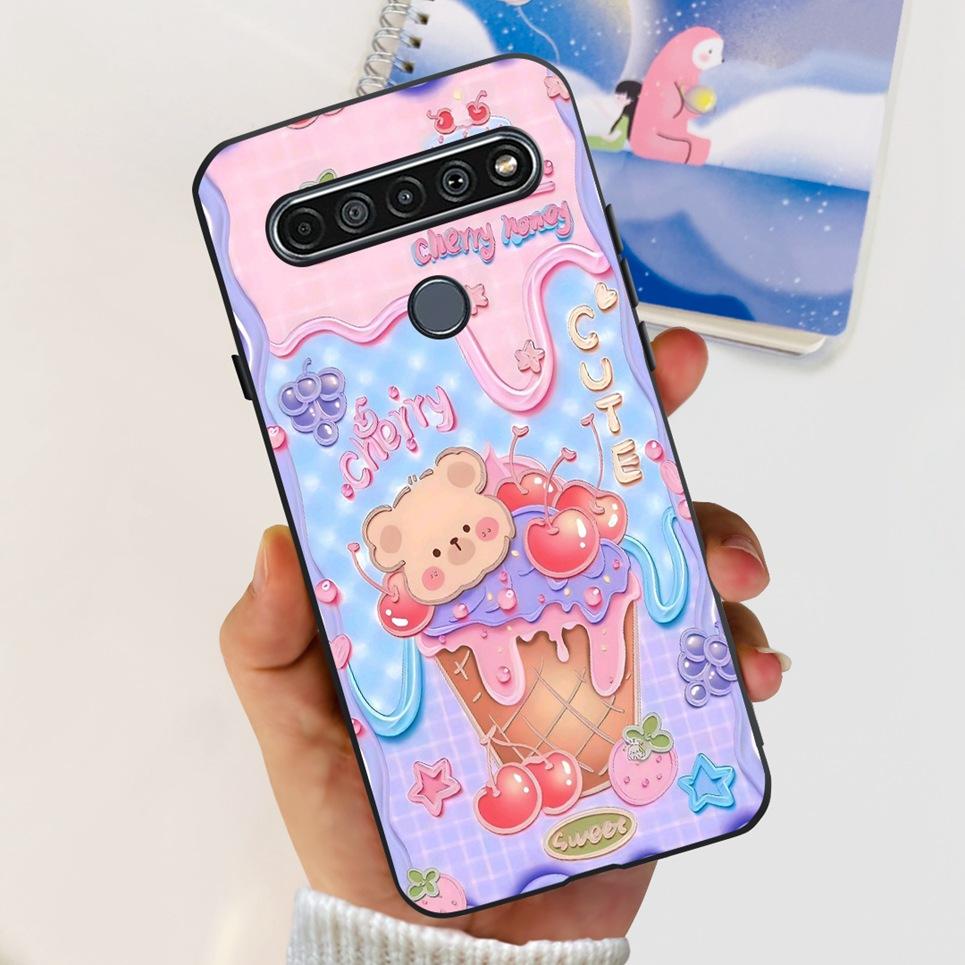 For LG K61 / Q61 / K62 / Q62 Case 2020 Fashion Back Cover Coque Flower Cartoon Animals Dragone Soft TPU Black Silicone Bumper