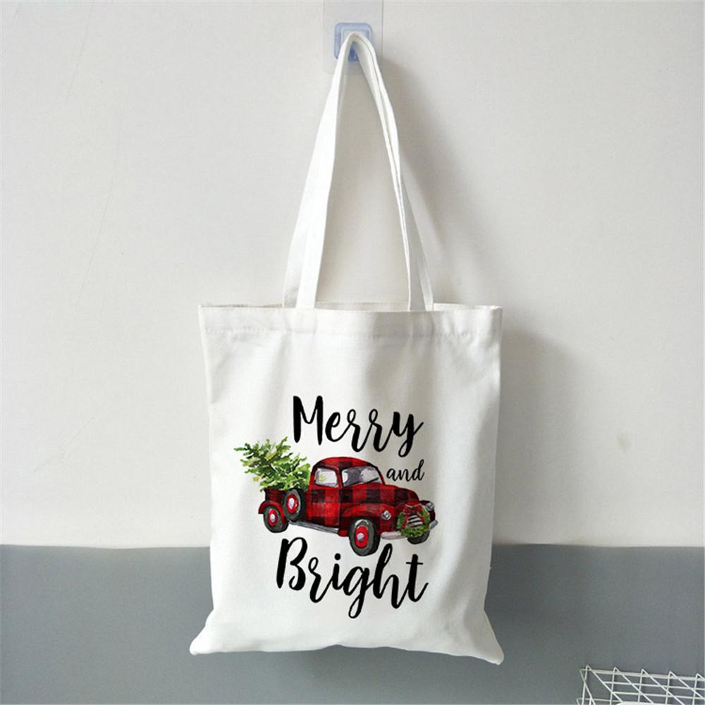 Merry Christmas Women Canvas Shopping Bag Gift Christmas Tree Shopper Bag Handbag Eco Tote Bag Fashion Female Shoulder Bag