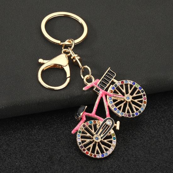 Keychain Pendant Sparkling Rhinestones Bicycle Design Zinc Alloy Key Chain with Lobster Clasp Electroplated Key Holder Backpack Car Accessory