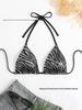 2026 Sexy Zebra Print Triangle Bikini Top - Open Back Tie-up Halter Swimsuit