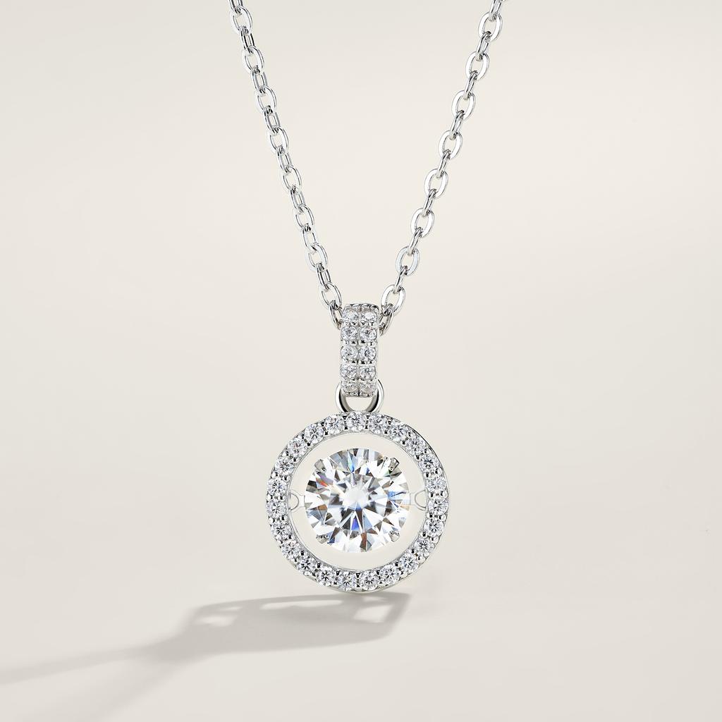 Elegant Double Halo Round Moissanite Circle Pendant Necklace S925 Silver VVS Round Brilliant GRA Certified Delicate Necklace