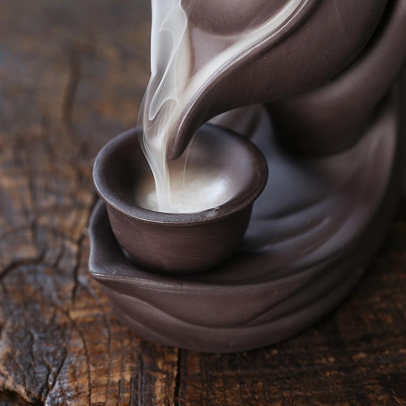 1pc,Buddha Hand Purple Clay Teapot Backflow Incense Burner Ceramic Censer Home Office Tea House Decor (Without Incense)