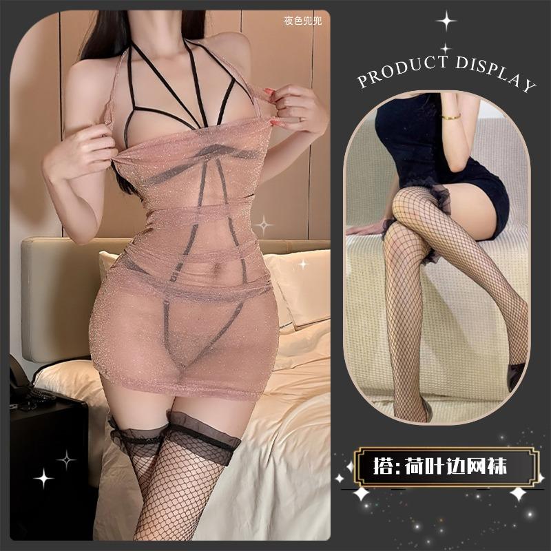 Sexy Underwear, Sexy Tight Pajamas, Hot Temptation, Perspective Hip-wrapped Nightdress Set Qqny Abstinence