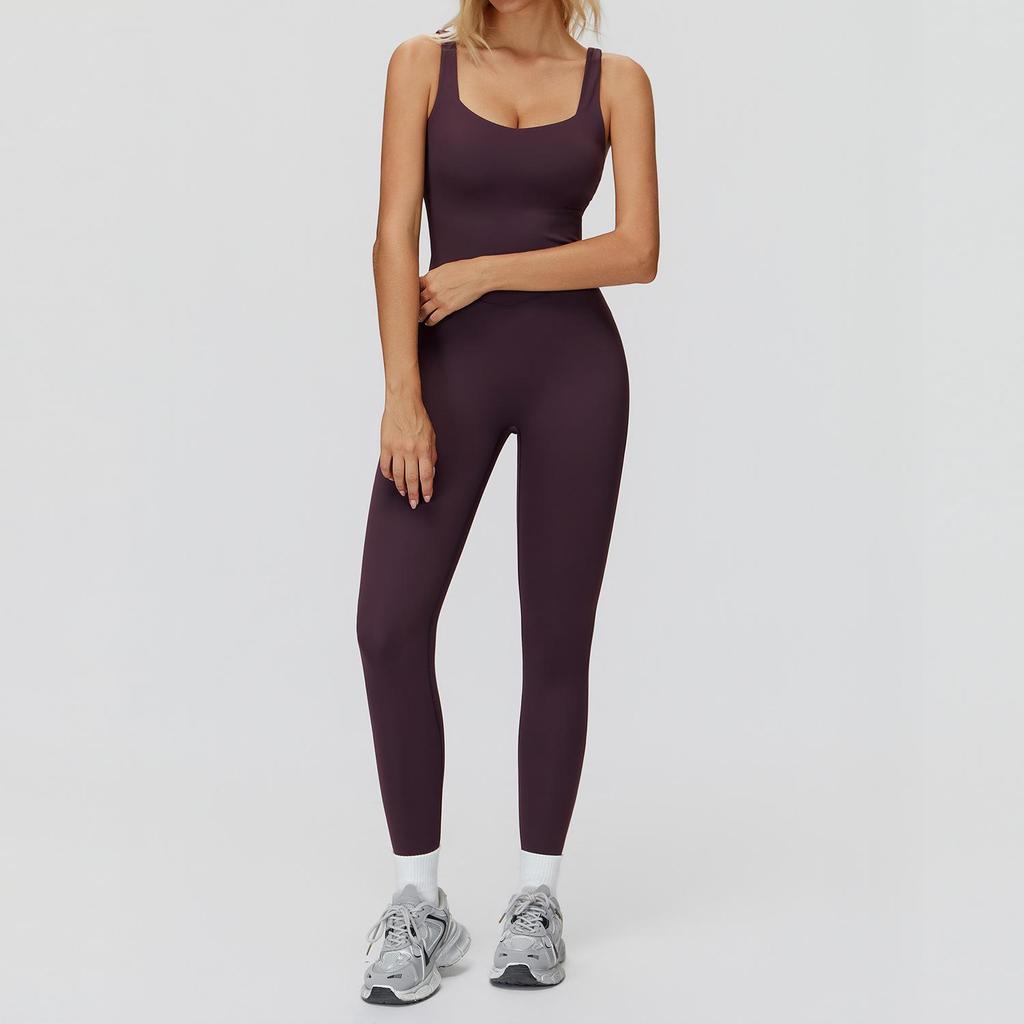 European & American One-Piece Brushed Yoga Bodysuit: Tight-Fitting, Slimming, Sports & Fitness Wear
