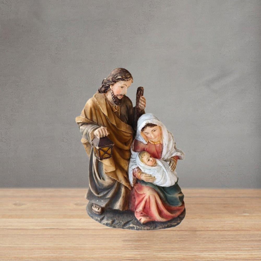 Cartoon Christ Figurine Handmade Religious Sculptures Exquisite Holy Family Statues  Decor Toys