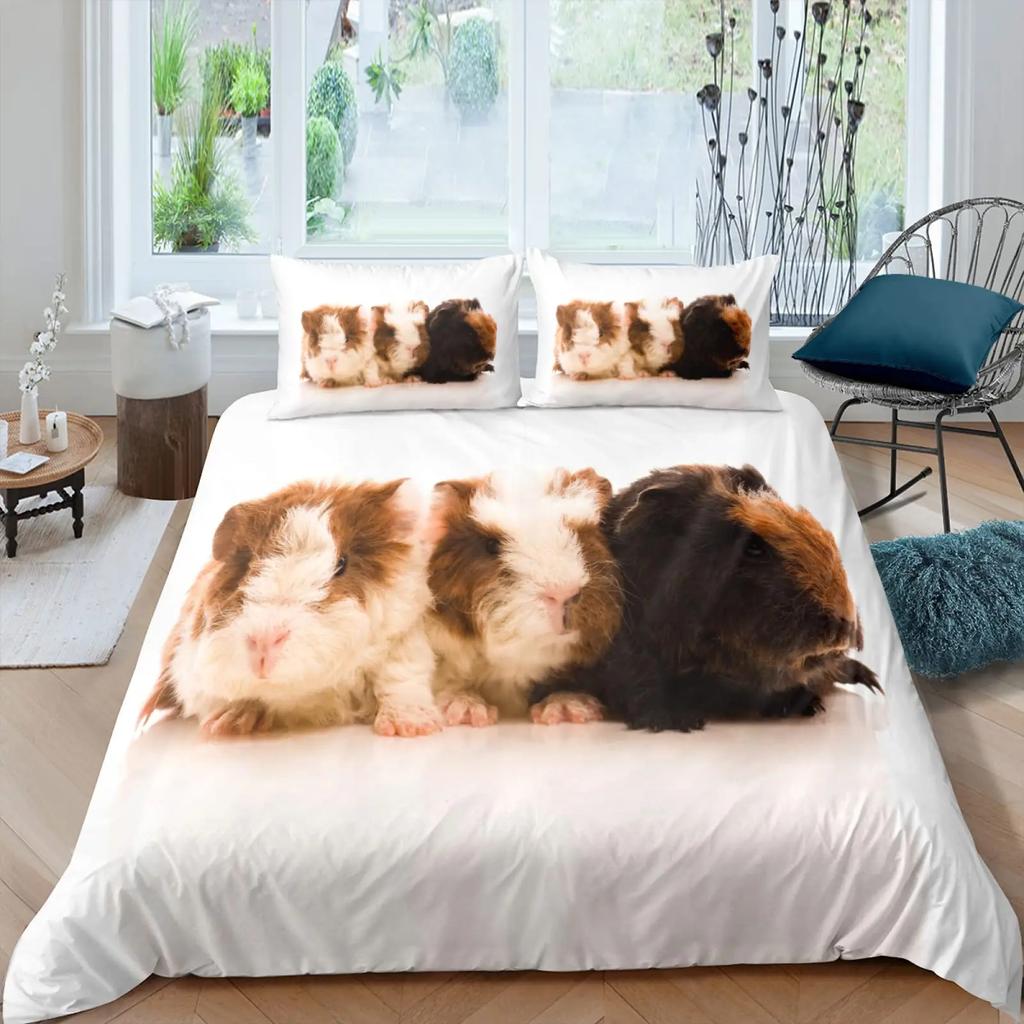 3D Hamster Duvet Cover King Queen Size Lovely Guinea Pig Bedding Set for Kids Teens Adults Family Pet Animal 2/3pcs Quilt Cover