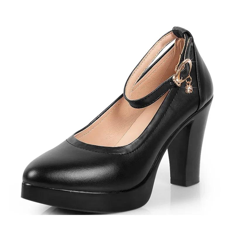 6 9 11cm Kleine Größe 32-43 Flache Echtlederschuhe Damen Plateau-Pumps 2025 Büro-Modell Block Hohe Absätze Schuhe Damen