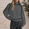 Women's Casual Round Neck Colorblock Pullover Sweater Loose Casual Long Sleeve Contrast Color Top