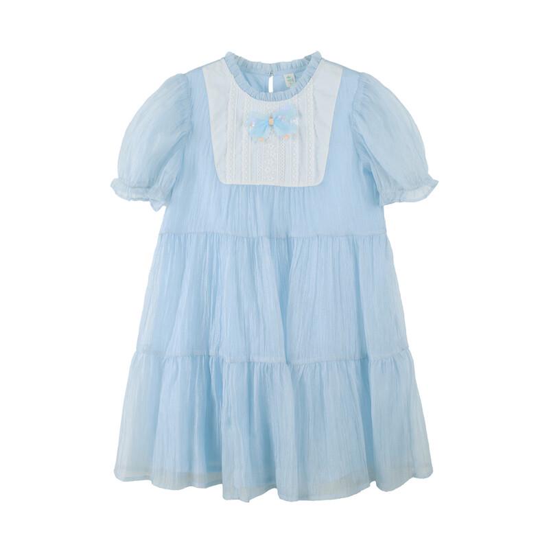 Girls' Colorful Sequin Bow Puff Sleeve Dress