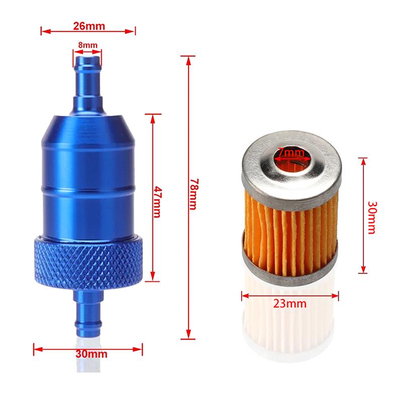 8Mm Cnc Aluminum Gasoline Cleaner +5 Pieces Reusable Cleanable Fuel Filter Motorcycle Atv Quad Inline Oil And Gas Fuel Filter