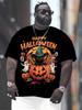 MenS Halloween Pumpkin Head Black Cat  Ghost Print TShirt  Large Size Breathable Round Neck Short Sleeve