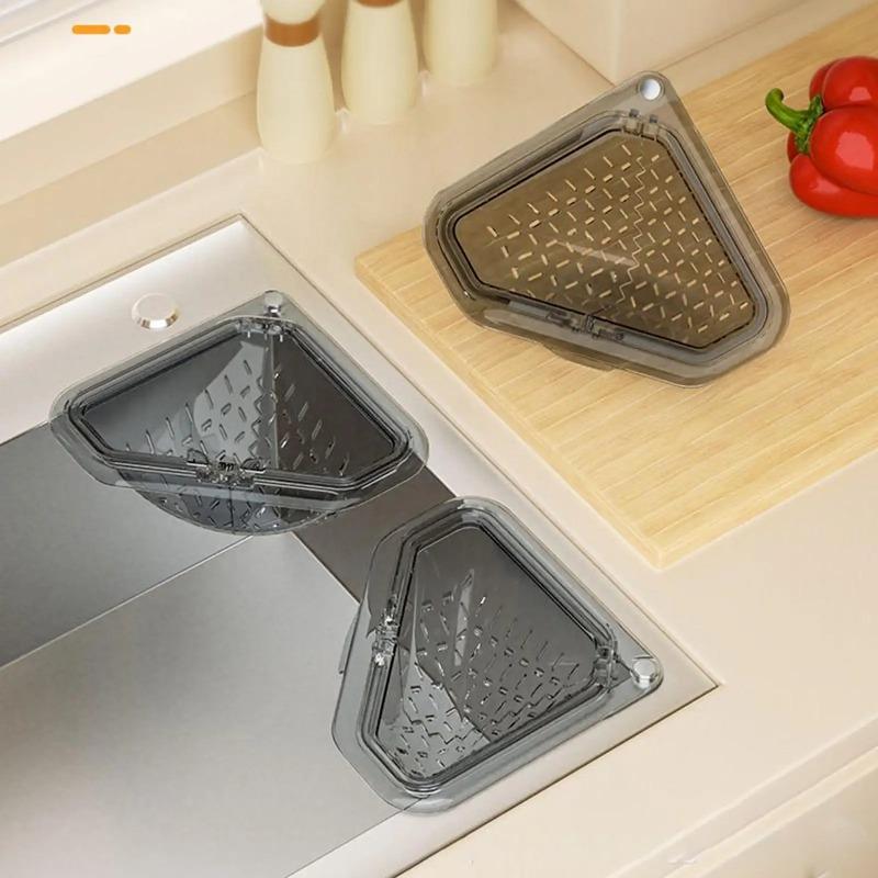 Magnetic Sink Corner Basket, No-Drill Suction Cup Food Catcher & Drying Rack, Triangle Drain Basket for Kitchen Sink, Strainer