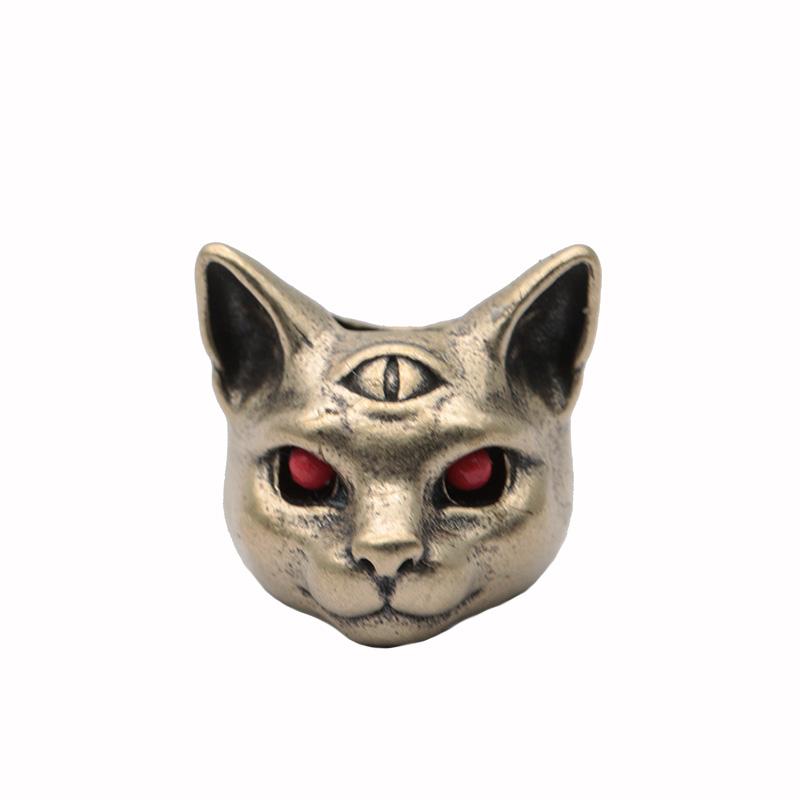 Three Eyed Egyptian Cat Brass Knife Beads EDC DIY Paracord Woven Bracelets Lanyard Pendants Accessories Outdoor Tool Hangings