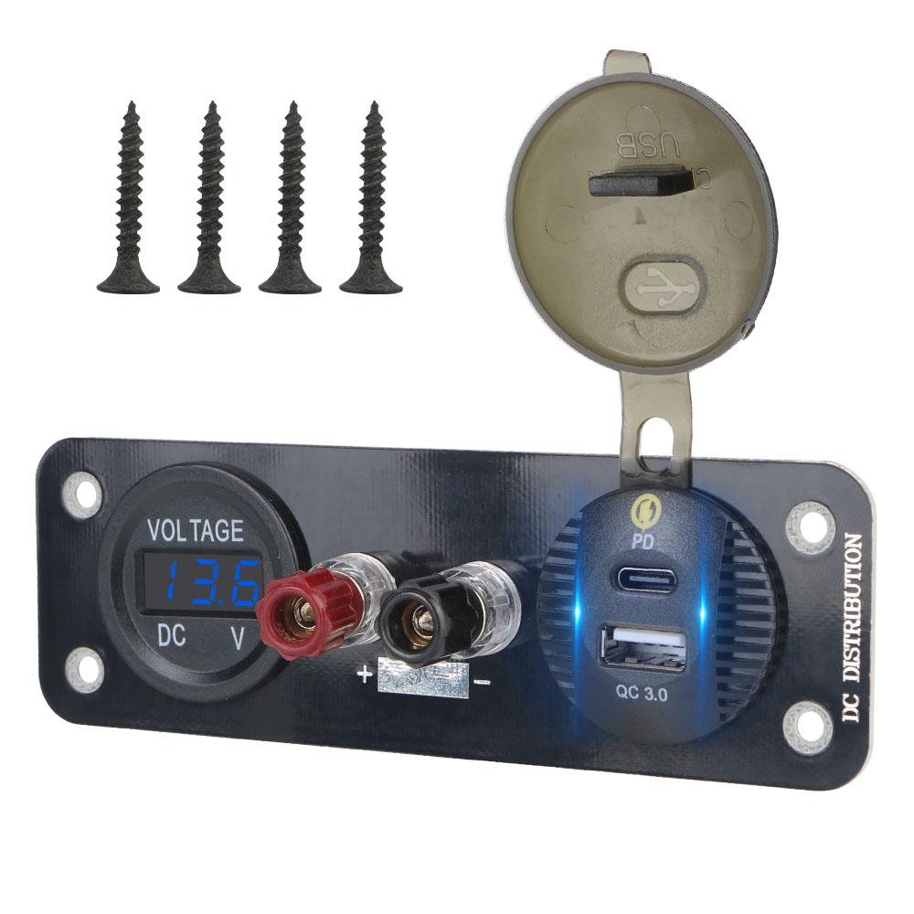 

Адаптер питания для автомобиля, лодки, морского мотоцикла, скутера 36 Вт 12 В QC 3.0 и PD USB автомобильное зарядное устройство вольтметр клеммный разъем синий