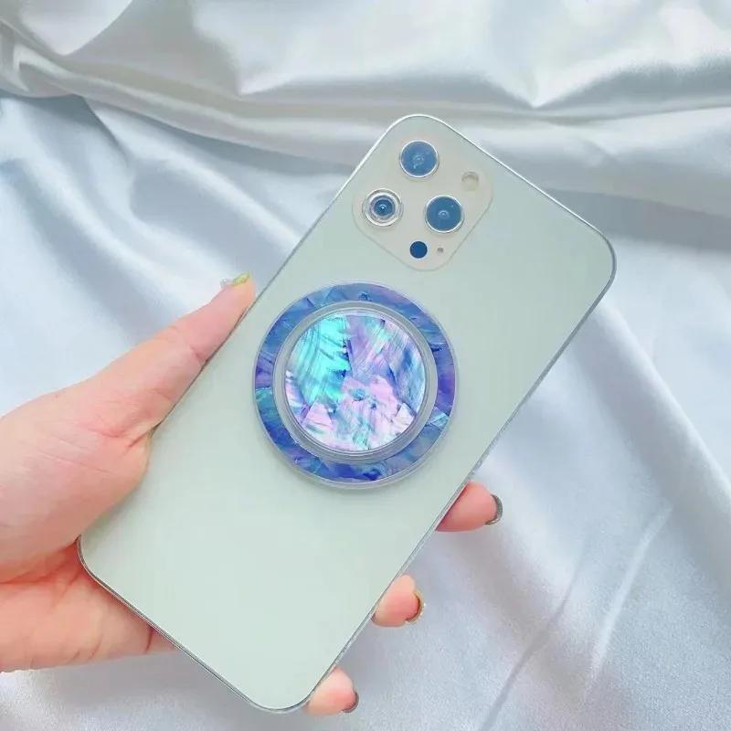 1Pc Magsafe Round Simple Style Retractable Scallop Magnetic Mobile Phone Holder Suitable for iPhone Colorful Shell Airbag Holder