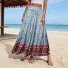 Strandrock Elastisch Hoher Bund A-Linie Damenrock Rüschen-Patchwork Plissiert Großer Saum Blumendruck Maxirock Sommer Täglich