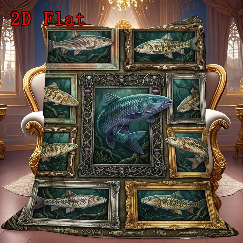 Fish Collection 2D Flat Pattern Flannel Blanket, High Quality All Seasons, Home Decor, Warmth and Comfort, Perfect for Christmas Gifts.