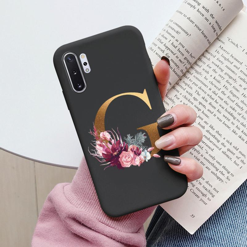 For Samsung Galaxy Note 10 Note10 Plus Case Flower Gold Letter A Z Shockproof Soft Silicone Phone Cover For Samsung Note 10+ Bag