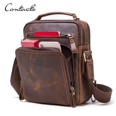 CONTACT'S Echte Leder Umhängetasche für Herren Vintage Sling Lässige Messenger Bags Reise Business Crossbody Bags