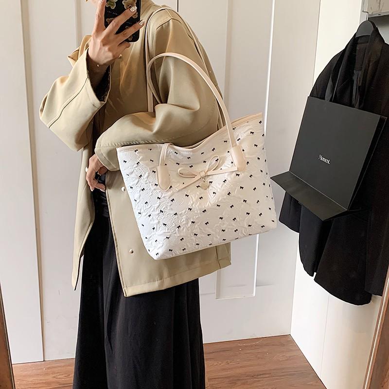 Women's Solid Color Bow Crossbody Bag - Large Capacity, Lightweight, Versatile Shoulder Bag for Commuting