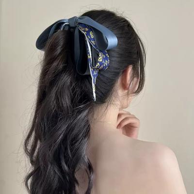 Ribbon Bow Banana Clip Simple Headwear For Women Girls Versatile Hair Claw Temperament Hairpin Headdress Vertical Clip