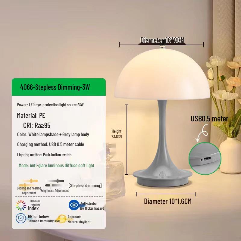 Slim Waist Mushroom Table Lamp: Dimmable, Eye-Protective Night Light for Bedroom and Living Room, European Style.