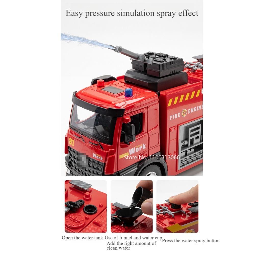 1:18 Scale Alloy Fire Truck with Light and Music Ladder Fire Trucks Water Spray Sprinkler Vehicle for Children Birthday Present
